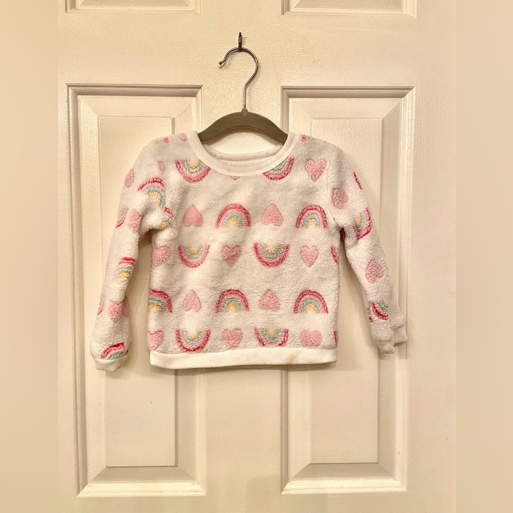 BCBG Kids' Sweater with Rainbow and Heart Design - White and Pink